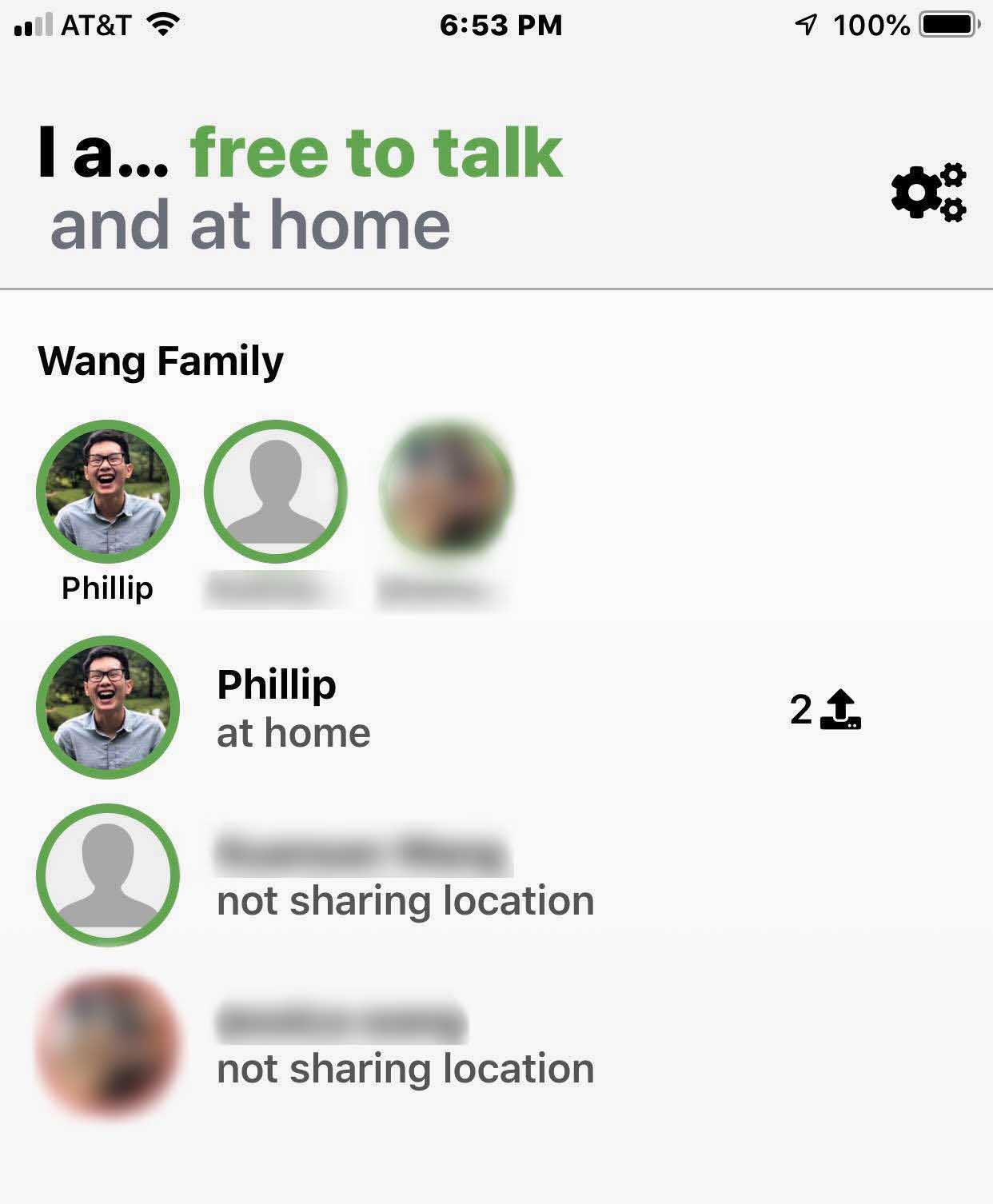 Screenshot of an iOS interface indicating the names of a few users who are free to talk